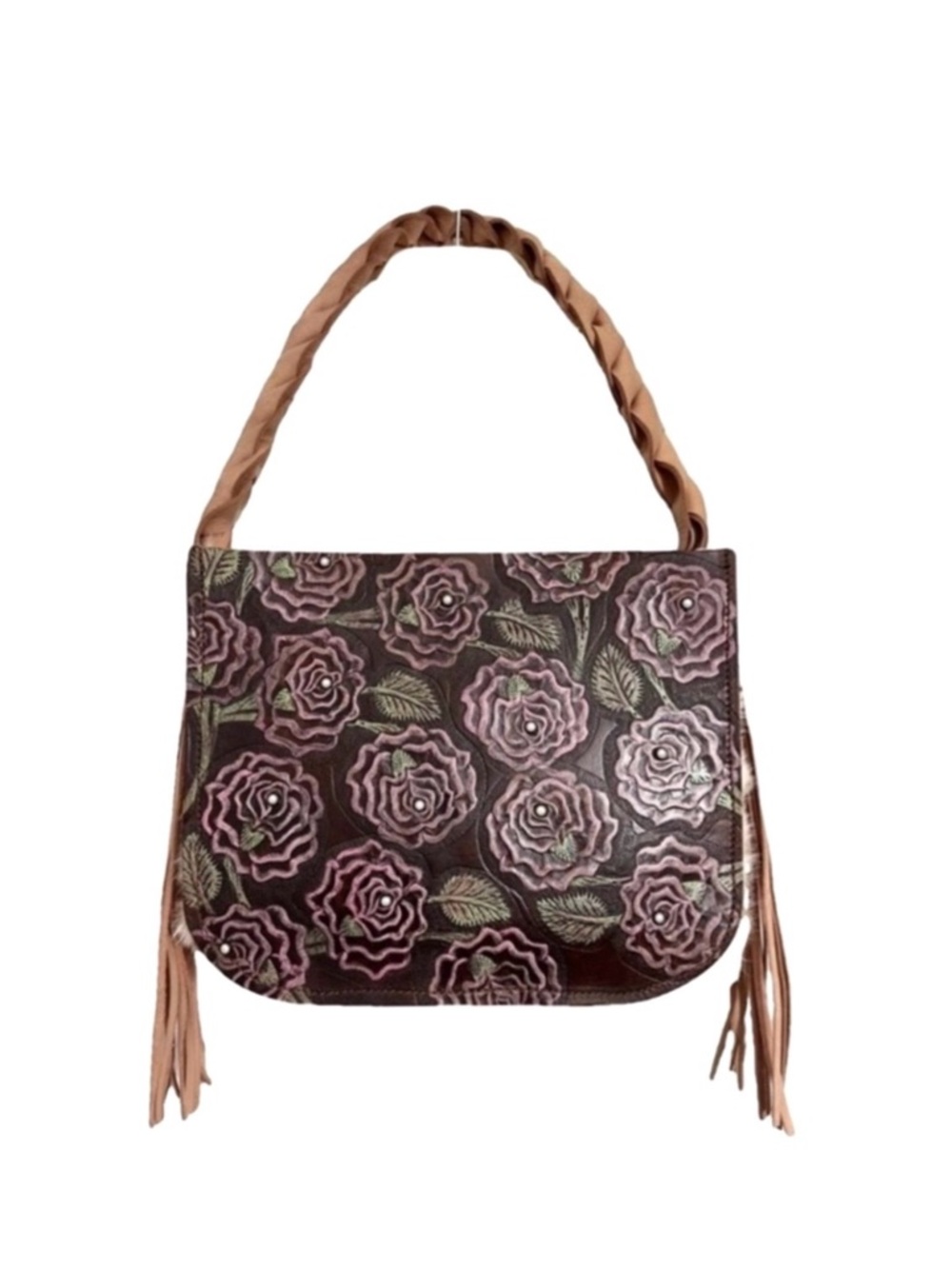 The Rowdy Rose Hand Tooled Leather Roses Real Rabbit Fur Fringe